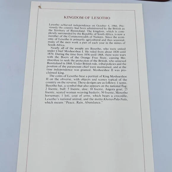 Franklin Mint Coin Sets of All Nations Collectible Kingdom of Lesotho VTG - Picture 5 of 13